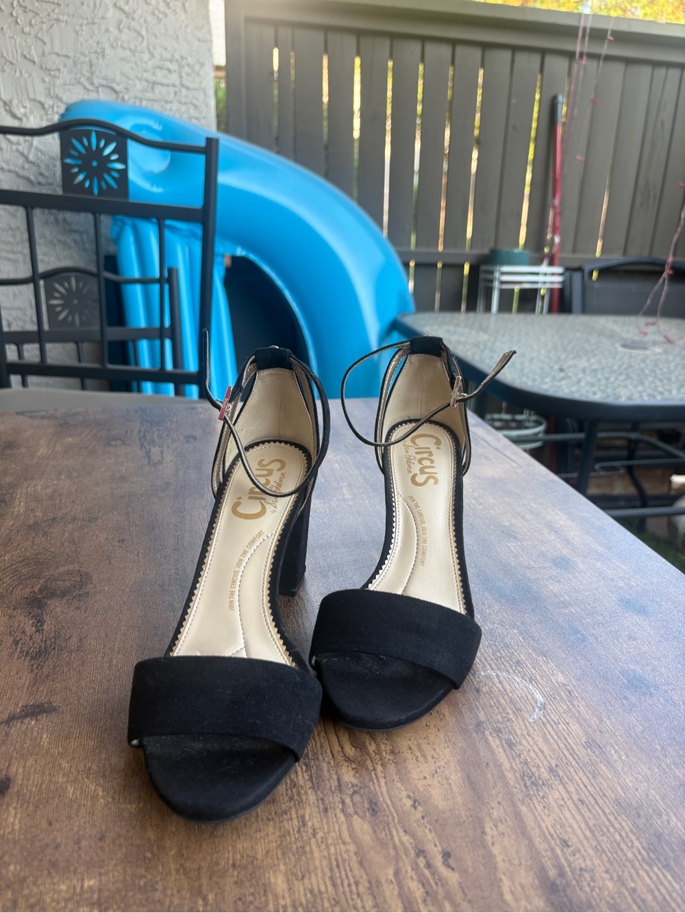 Circus by Sam Edelman Black Suede Open-Toe Ankle Strap Block Heels